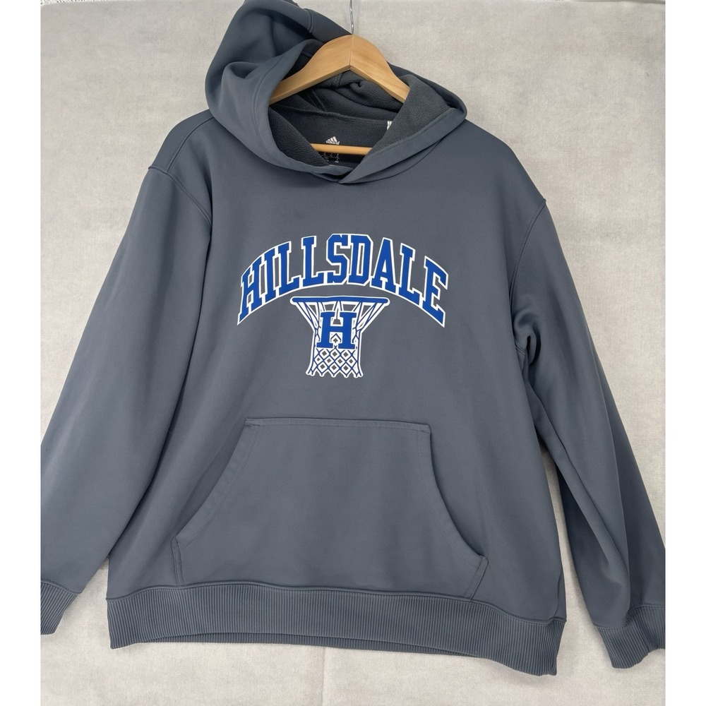 HILLSDALE COLLEGE Hoodie Sweatshirt Unisex XL Slate Blue No Drawstring Adidas